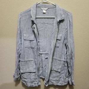 Christopher & Banks Light Linen Zipup Jacket in Blue & White Stripes, size Large